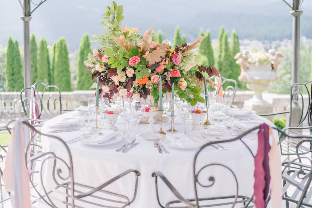 Wedding table set up in autumn deep colors